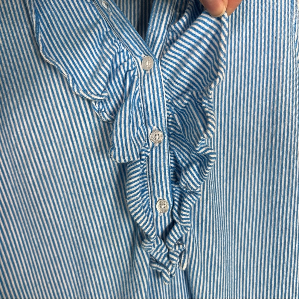 LILLY PULITZER Blue and White Striped Sleeveless Ruffled Collared Drew Polo - Picture 7 of 12